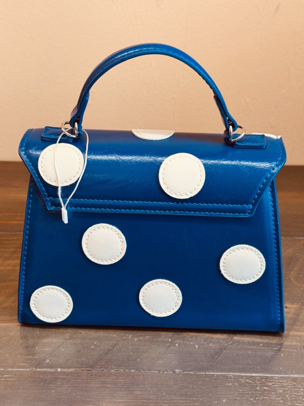 NWOT Melie Bianco Maisel Top-Handle Bag in Blue with White Dots - Picture 11 of 11